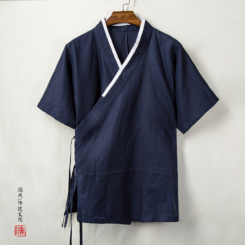 2025春夏新款风棉麻男士汉服短袖外套C60P75,男装T恤,钱塘802