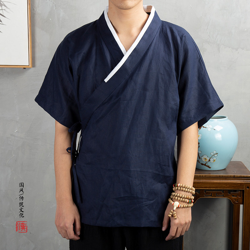 2025春夏新款风男装棉麻男士汉服短袖外套C60P75,男装T恤,钱塘802