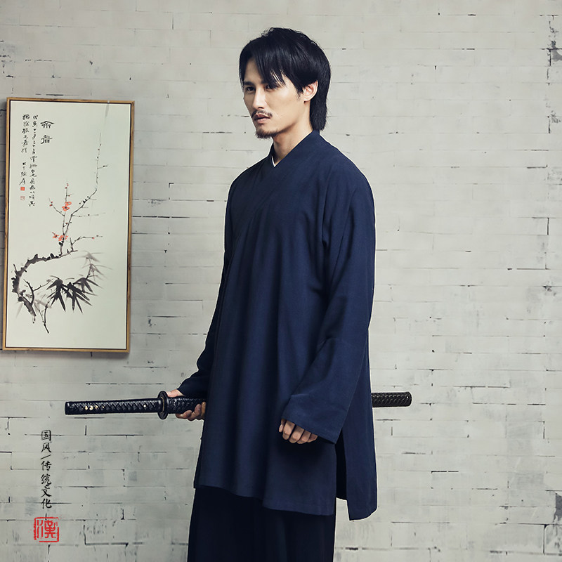 秋冬新款风棉麻中长款汉服男士道袍F105P95,男装民族服装,钱塘802