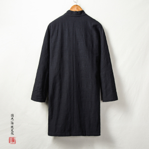 风男装棉麻提花中长款男士风衣外套F02P125图片