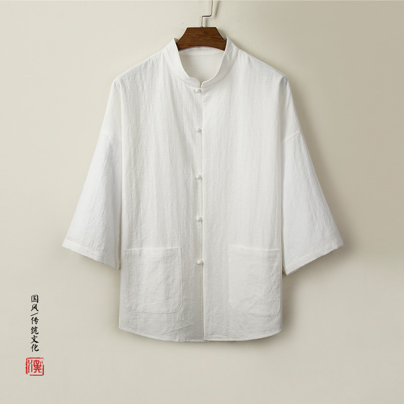 风男装立领男棉麻衬衣C243P65图片