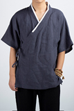 风男装棉麻男士短袖汉服外套C60P75，男装T恤，钱塘802