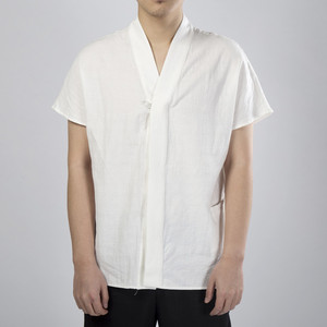 2025春夏新款风棉麻男士汉服领短袖衬衣T211P65图片