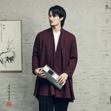 风棉麻提花中长款翻领男士风衣外套F55P120，男装风衣，钱塘802