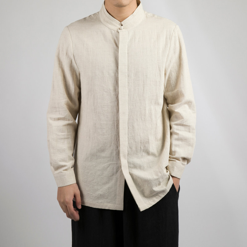 2025春夏新款风男装立领棉麻男士长袖衬衫C246P70,男装衬衫,钱塘802