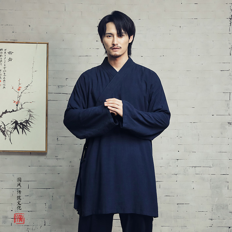 秋冬新款风棉麻中长款汉服男士道袍F105P95,男装民族服装,钱塘802