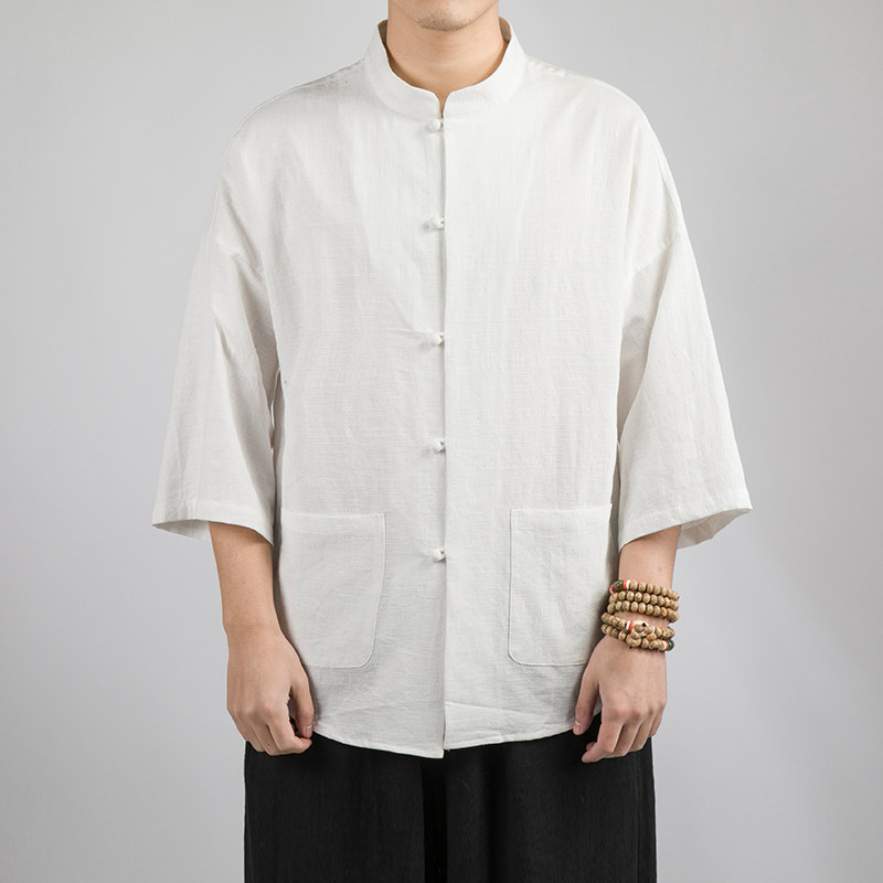 2025春夏新款风棉麻男士七分袖衬衫P65,男装衬衫,钱塘802