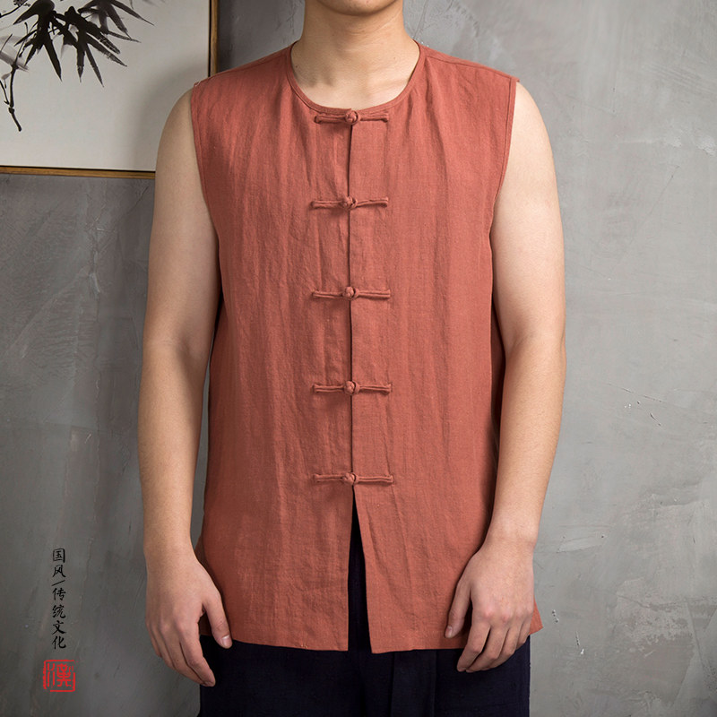 春夏新款风男装无袖盘扣棉麻背心马褂t221p60,男装背心/马甲,钱塘802