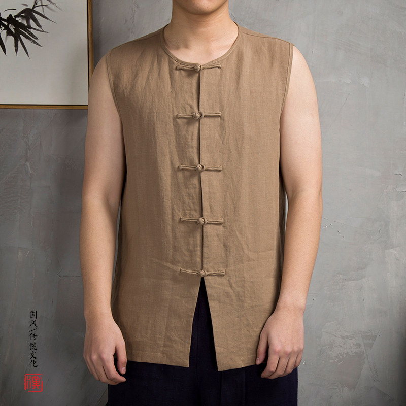 春夏新款风男装无袖盘扣棉麻背心马褂t221p60,男装背心/马甲,钱塘802