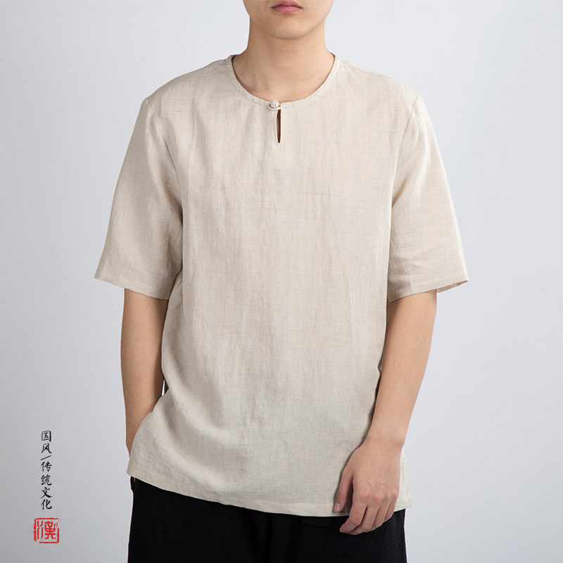 春夏新款风男装亚麻男士短袖T恤T265P55图片