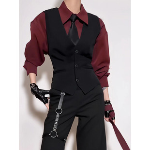 春秋休闲穿搭黑色马甲可调节套装 休闲西服设计感西装 英伦修身 男士