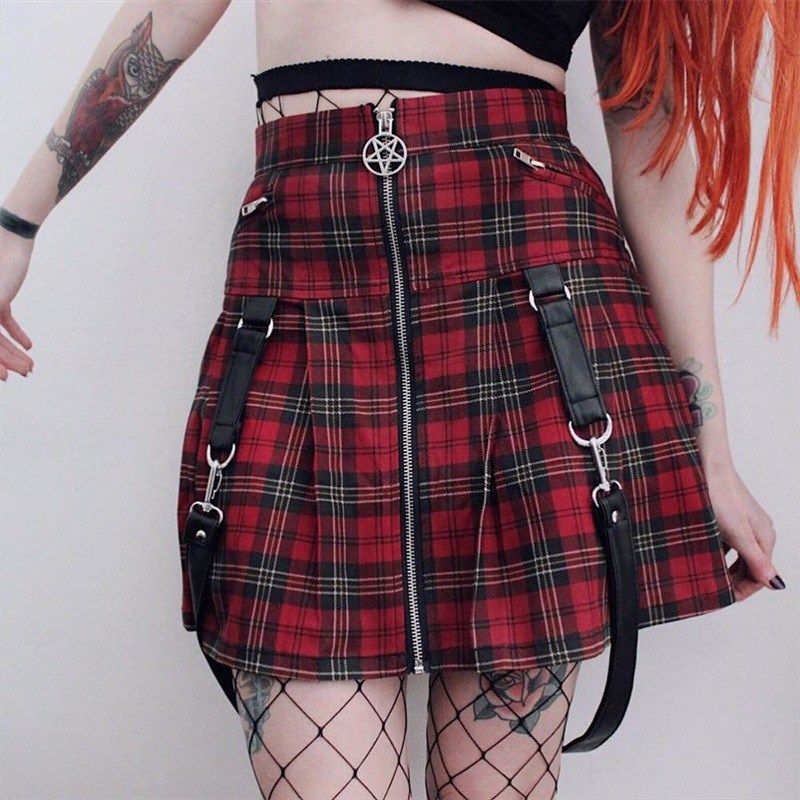 2019Personality zipper pleated plaid half-length skirt格子裙在类目 女装/女士精品, 半身裙中 - 来自Buy2taobao.com提供专业的淘宝代购服务