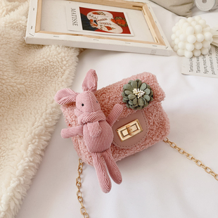 女童包包可爱时尚2023新款潮公主小女孩背包儿童毛茸茸斜挎超火包
