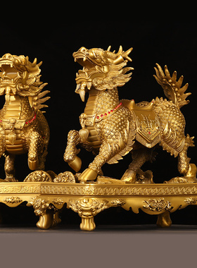 麒麟摆件全铜公母一对大号八宝麒麟家用门店桌面装饰品钻石火麒麟