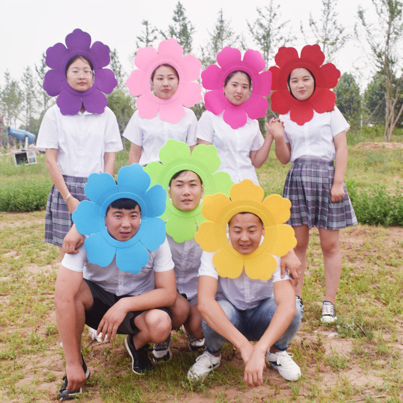 向日葵头套太阳花脸套儿童表演舞蹈露脸葵花运动会开幕式入场道具
