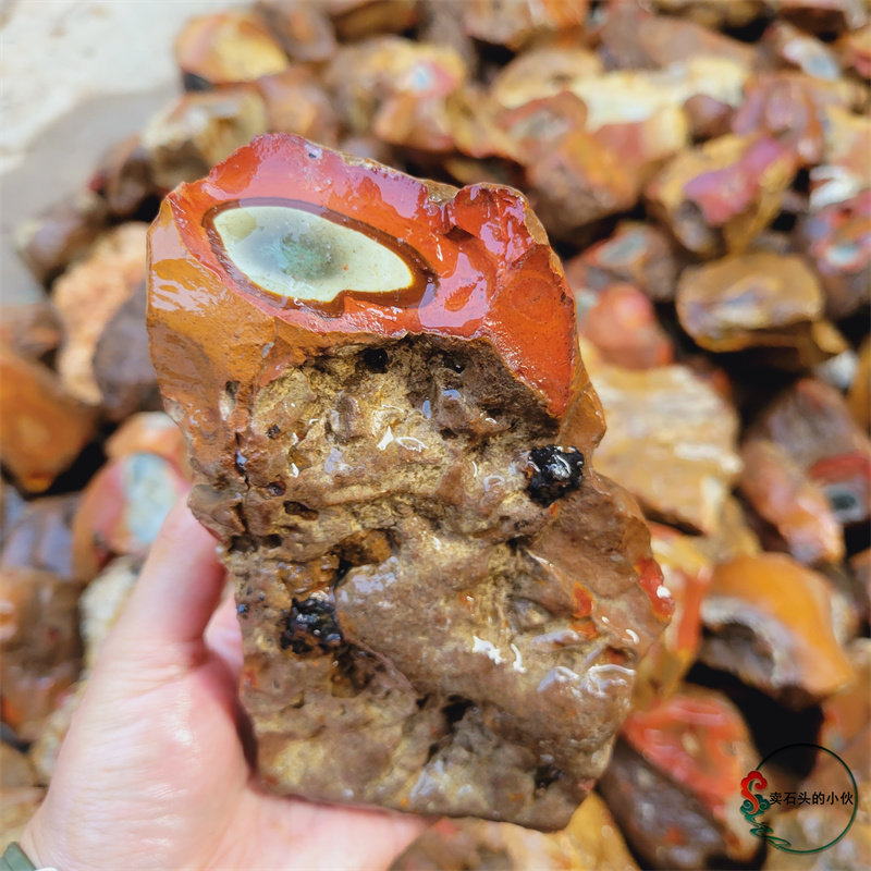 天然马达加斯加彩玛瑙海洋石原石毛料雕刻配件矿石手把件摆件收藏