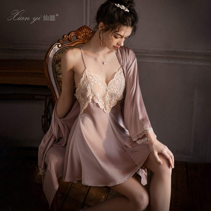 仙懿蕾丝吊带睡裙薄款女夏法式纯欲缎面睡衣套装可外穿家居服455,女士内衣/男士内衣/家居服,睡袍/浴袍,淘宝优惠券,粉丝福利购,淘宝优惠卷