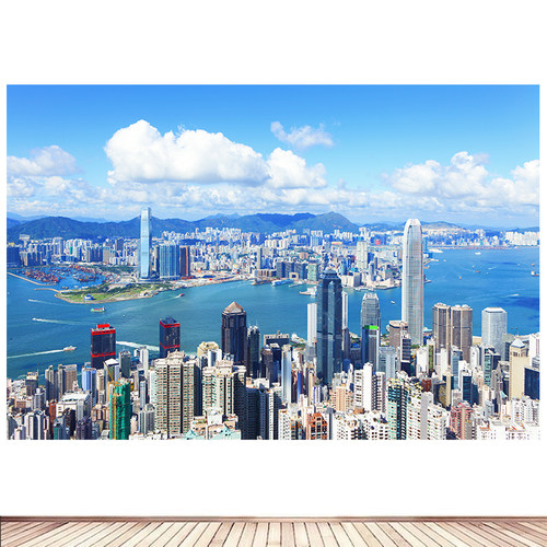 香港维多利亚港城市建筑风景画海报贴画客厅房间酒店墙画5