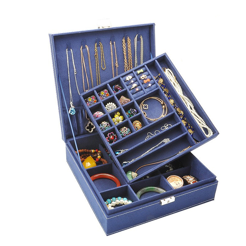 复古绒布珠宝首饰盒耳钉耳饰戒指项链饰品收纳盒跨境饰品盒多层