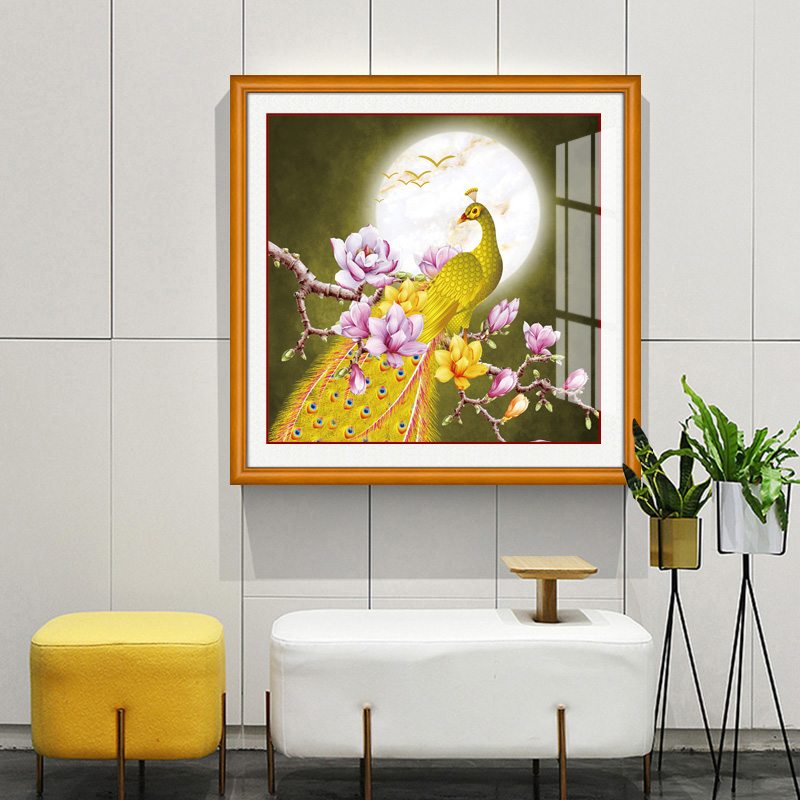 富贵孔雀挂画新中式招财镇宅装饰画现代客厅餐厅玄关走廊过道壁画图片