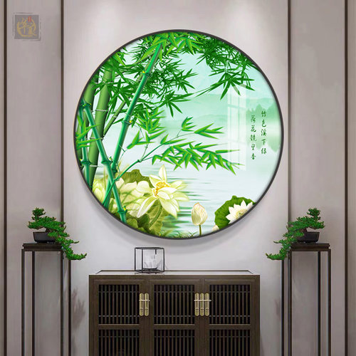 竹子挂画简约玄关走廊圆形风水画