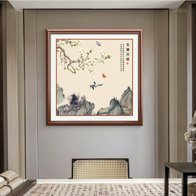 客厅玄关新中式招财鸟语花香挂画