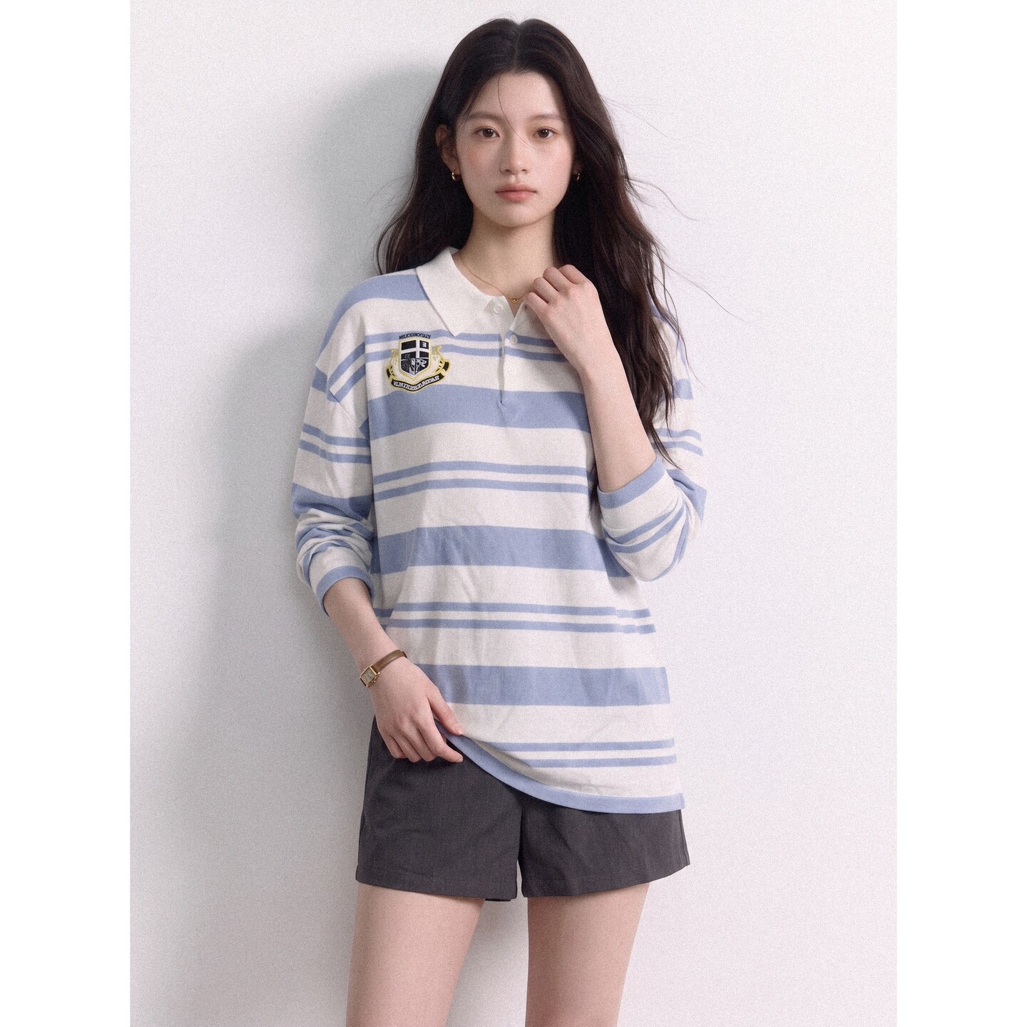 美式学院蓝白条纹Polo