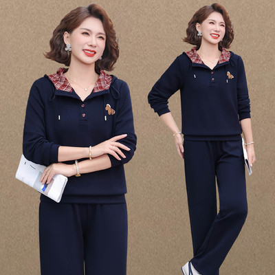 妈妈春秋款连帽卫衣套装女2026新款洋气中老年休闲运动两件套减龄