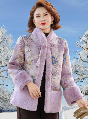 妈妈冬装水貂绒外套女2025新款中老年人洋气加绒加厚皮草大衣短款