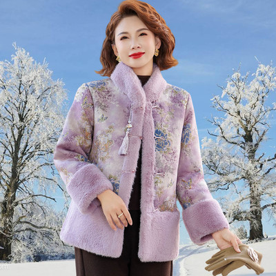 妈妈冬装水貂绒外套女2025新款中老年人洋气加绒加厚皮草大衣短款