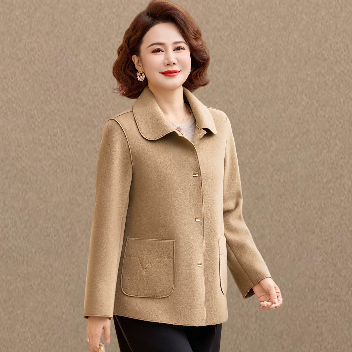 妈妈春装双面呢外套女2026新款洋气中老年春秋季时尚夹克上衣短款,女装/女士精品,中老年女装,淘宝优惠券,粉丝福利购,淘宝优惠卷