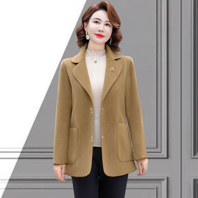 妈妈秋冬装双面呢外套显瘦款