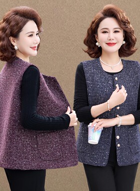 妈妈春装马甲女短款无袖外套中老年人春秋款洋气坎肩上衣2026新款