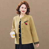 妈妈春装 盘扣气质呢子上衣短款 双面呢外套女2026新款 中老年春秋款