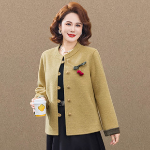 盘扣气质呢子上衣短款 中老年春秋款 双面呢外套女2026新款 妈妈春装