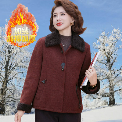 妈妈冬装加绒加厚水貂绒外套2025新款中老年人洋气呢子大衣女短款