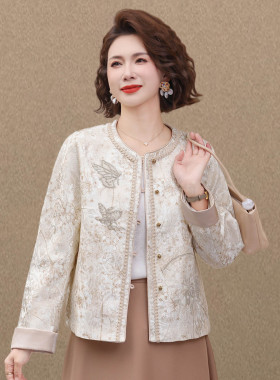 新中式春装刺绣外套女2026新款中老年圆领开衫气质减龄妈妈装上衣