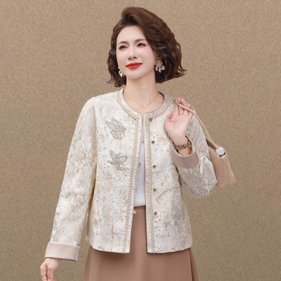 新中式春装刺绣外套女2026新款中老年圆领开衫气质减龄妈妈装上衣