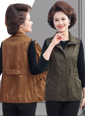 妈妈春秋装纯棉马甲外套女休闲上衣洋气中老年人宽松遮肚坎肩背心