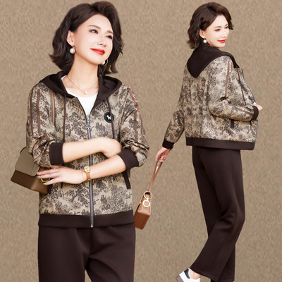 妈妈秋装夹克套装女2025新款中老年春秋款洋气遮肚上衣气质两件套