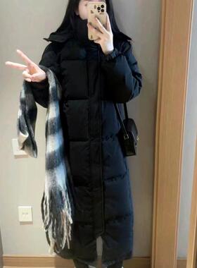 新款黑色中戏抗冻羽绒服女长款过膝加厚宽松大码白鸭绒情侣外套潮