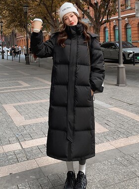 羽绒服女2025年新款长款加厚过膝加厚黑色中戏白鸭绒情侣外套 潮