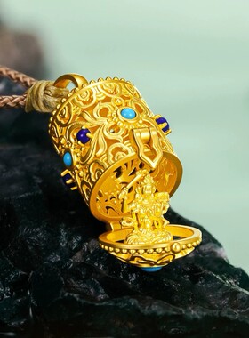 新中式国潮可打开镂空花丝文殊菩萨福运凝愿吊坠沙金毛衣链挂坠女