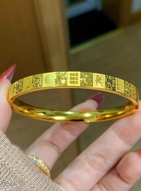 轻奢麻将手镯女高级感沙金爆闪碎冰国粹十三幺金镯子时尚个性手饰