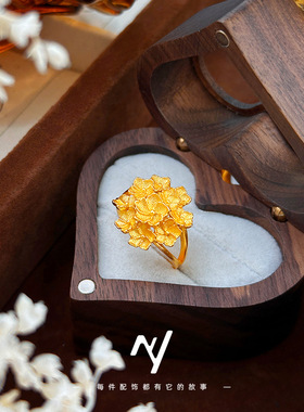 越南沙金新中式国风民族风婚庆花嫁新娘繁花活口戒指花戒送礼批发