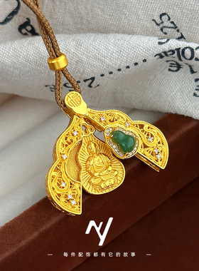 2025金店新款开合花丝葫芦大日如来绿葫芦吊坠 男女同款编绳项链