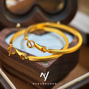 轻奢vitage复古高级感千金风拉丝四方大圈耳环沙金耳饰送女友礼物