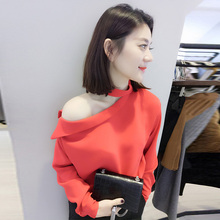 欧货潮洋气设计感小心机时尚 露肩长袖 卫衣 欧洲站秋装 女2019新款