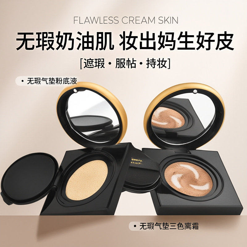 卡卡西无瑕气垫粉底液遮瑕不易卡粉三色隔离霜气垫bb霜保湿裸妆女