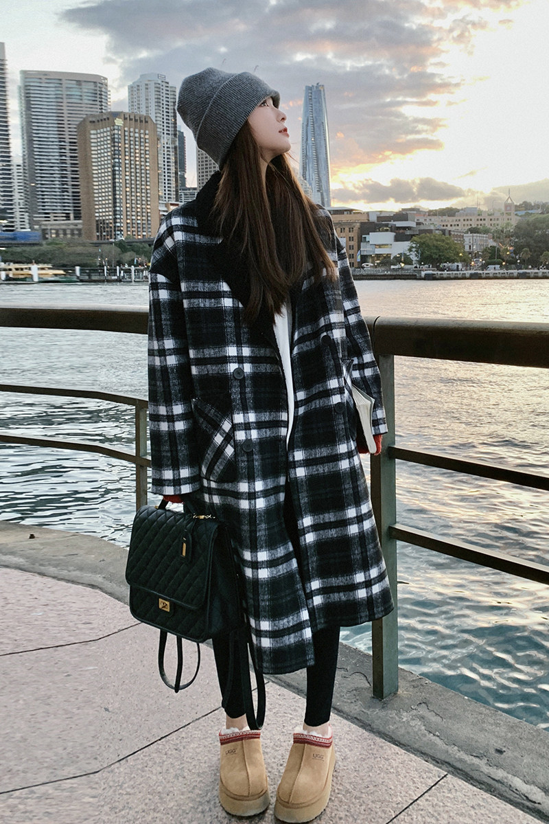 新品面料已下格子羊羔毛两面穿大衣2C032613P175K258,女装毛呢外套,2C032